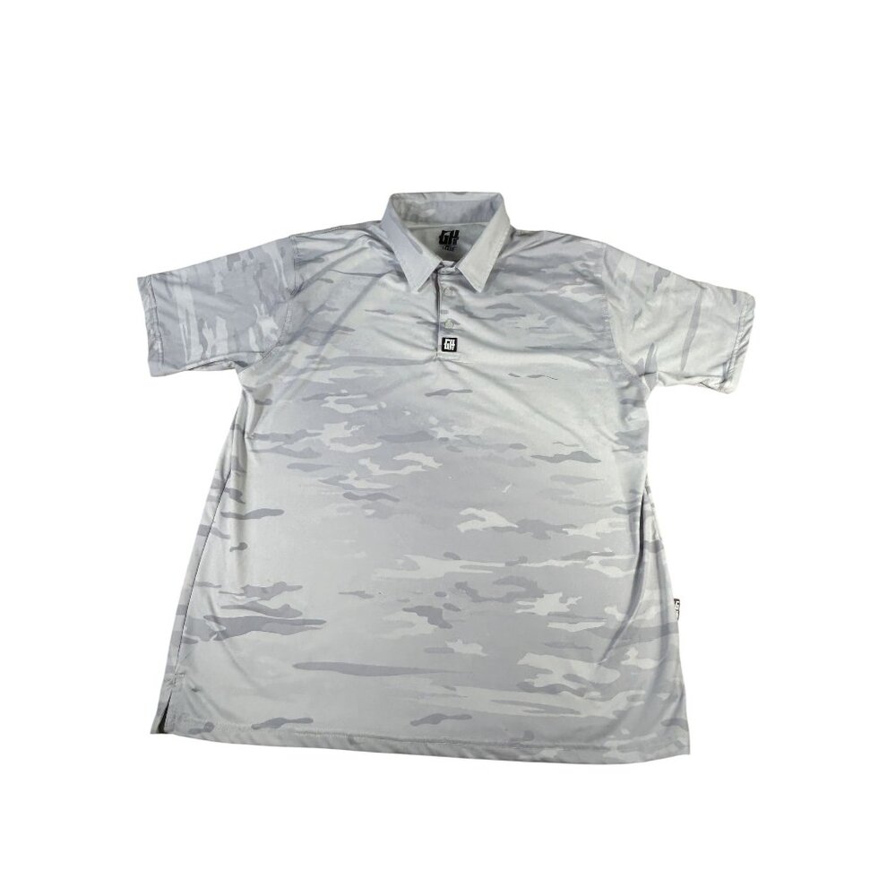 Greater Half GH Men's Polo Shirt Arctic Camo White Grey Size Large Stretch Cool
